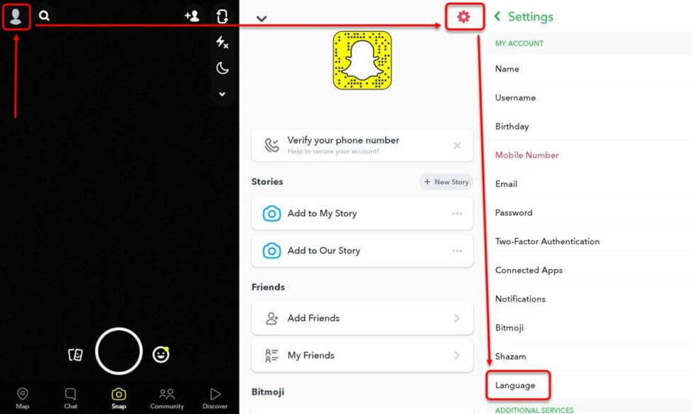 Snapchat dil değiştirme yöntemleri